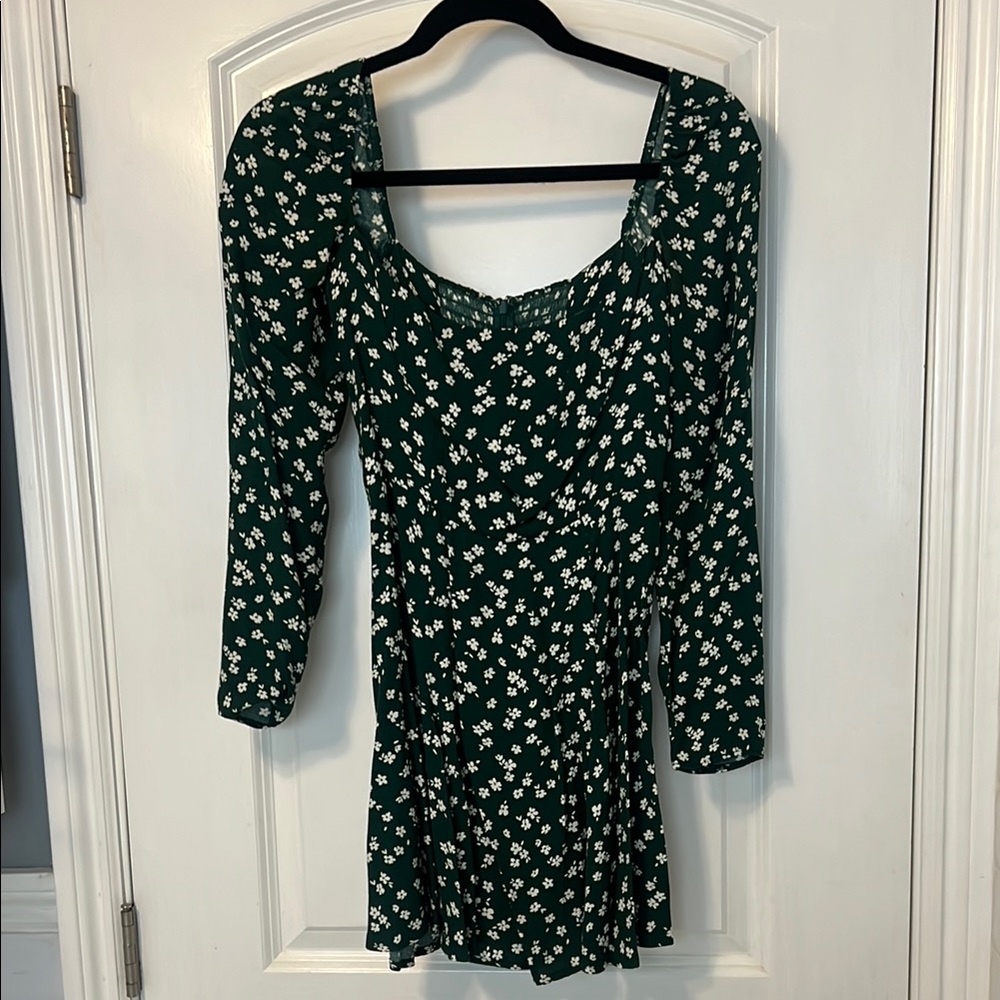 Reformation green floral long sleeve mini dress 0